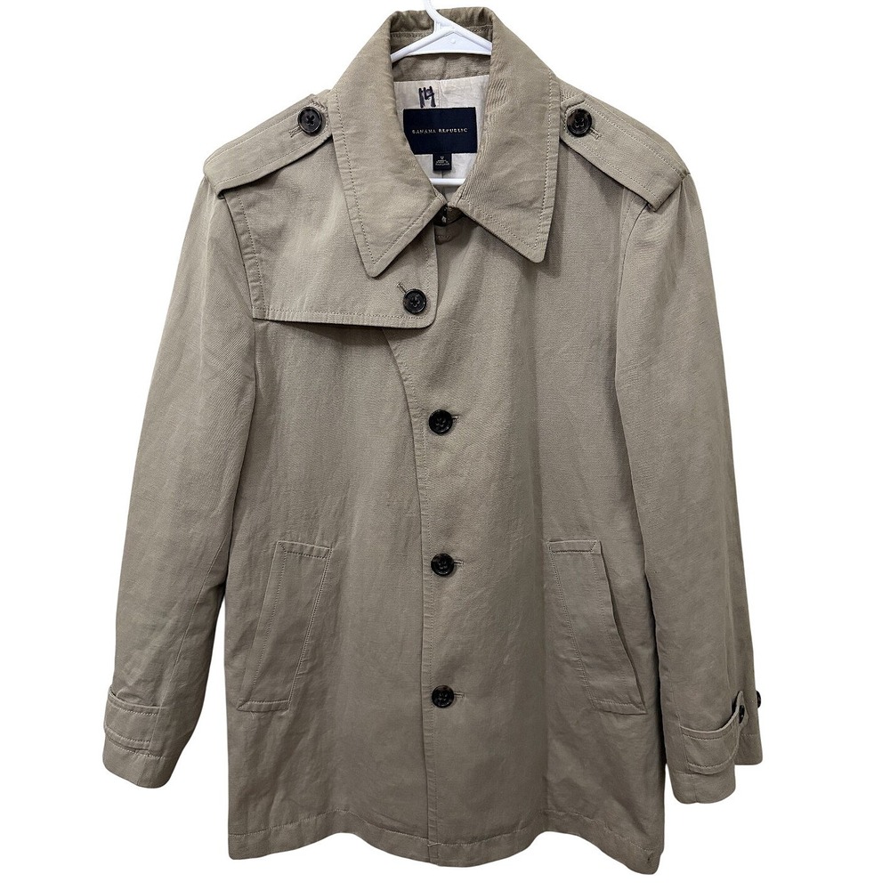 Banana Republic Mens Tan Khaki Trench Coat Button Front Jacket Size Medium